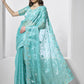 Blue Burburry silk Designer Embroidery Work Saree - Shezlin
