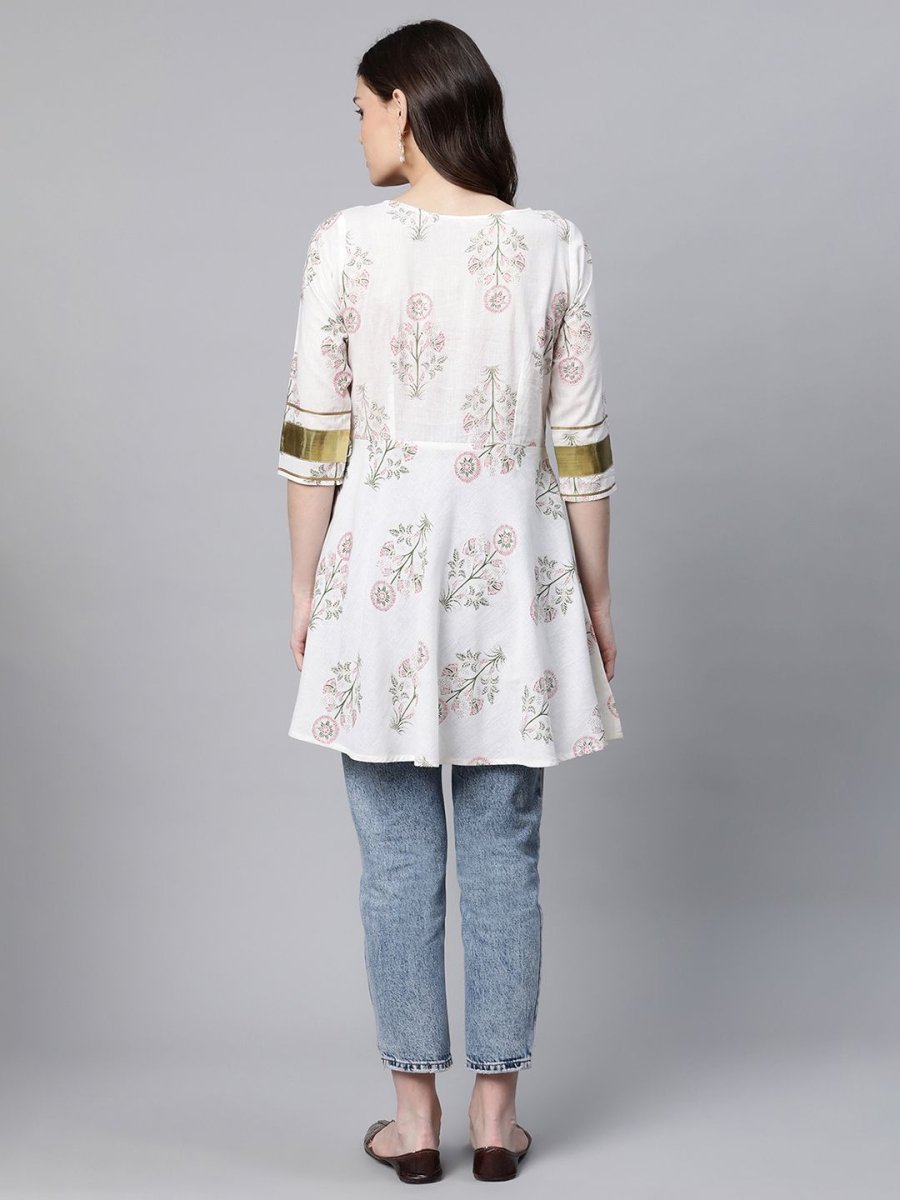 Ahalyaa Women Off White Pure Cotton Floral Printed Tunic | Swadesiicart