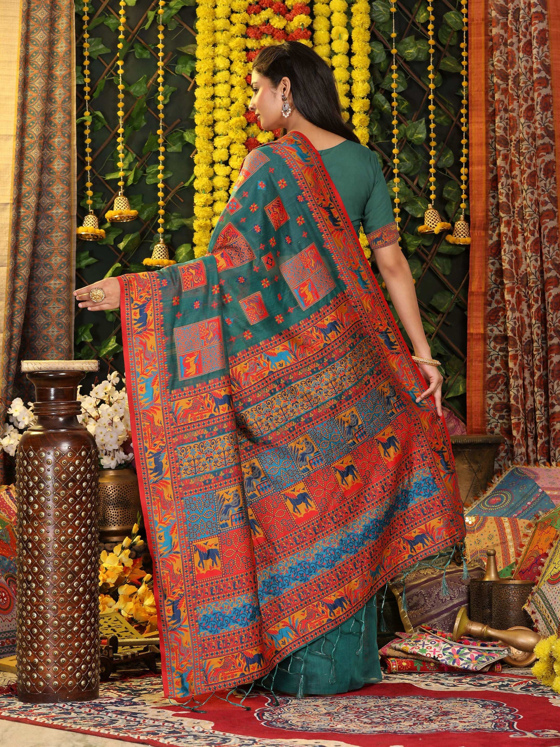 Shree Shyam Fashion Linen Cotton Rama Green Saree