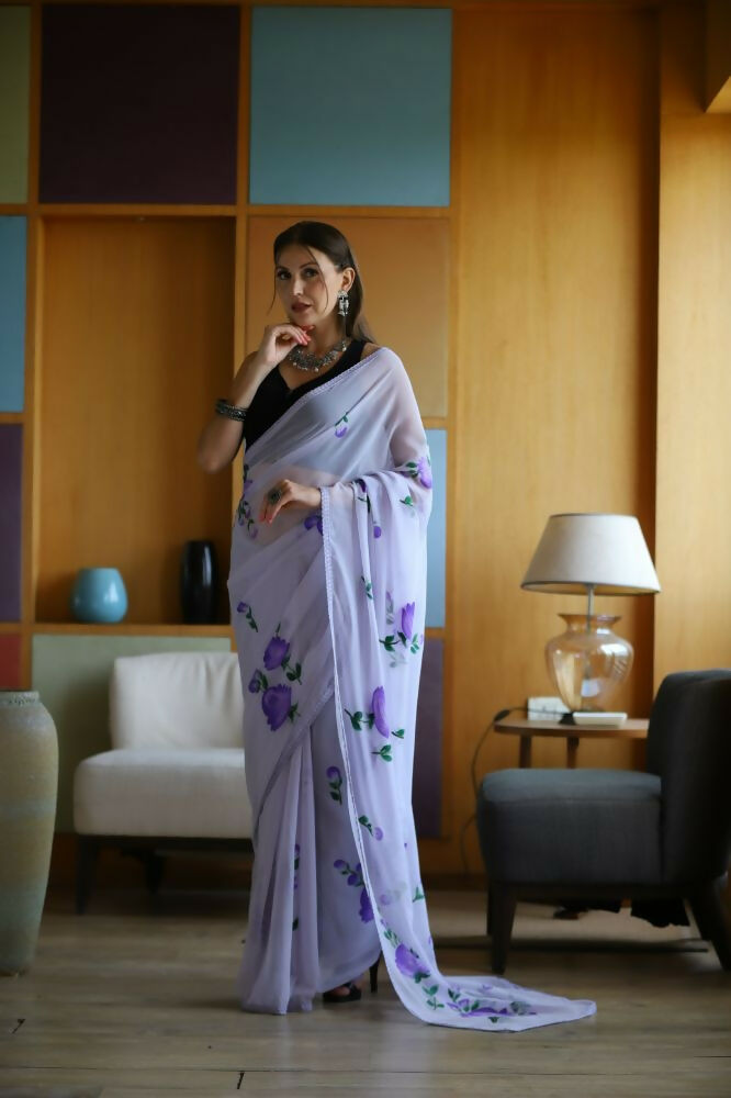 Vamsee Laxmi Purple Georgette Saree - Swadesiicart
