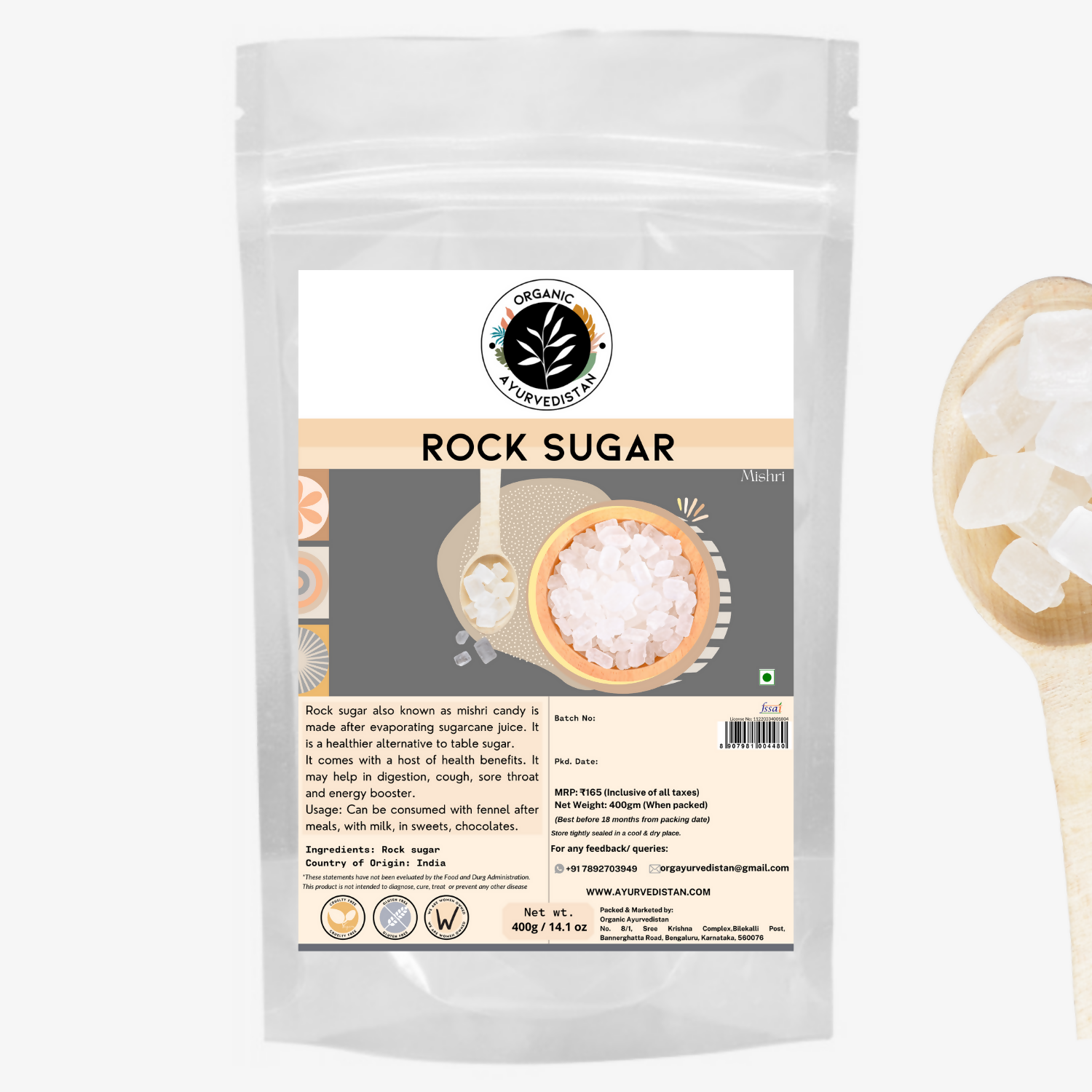 Organic Ayurvedistan Rock Sugar (Mishri) - Organic Ayurvedistan
