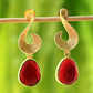Joban Fashion Women Red Stone Matte Gold Earrings | Swadesiicart