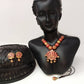 Terracotta Lotus Pendant Necklace Set With Studs-Golden Pink