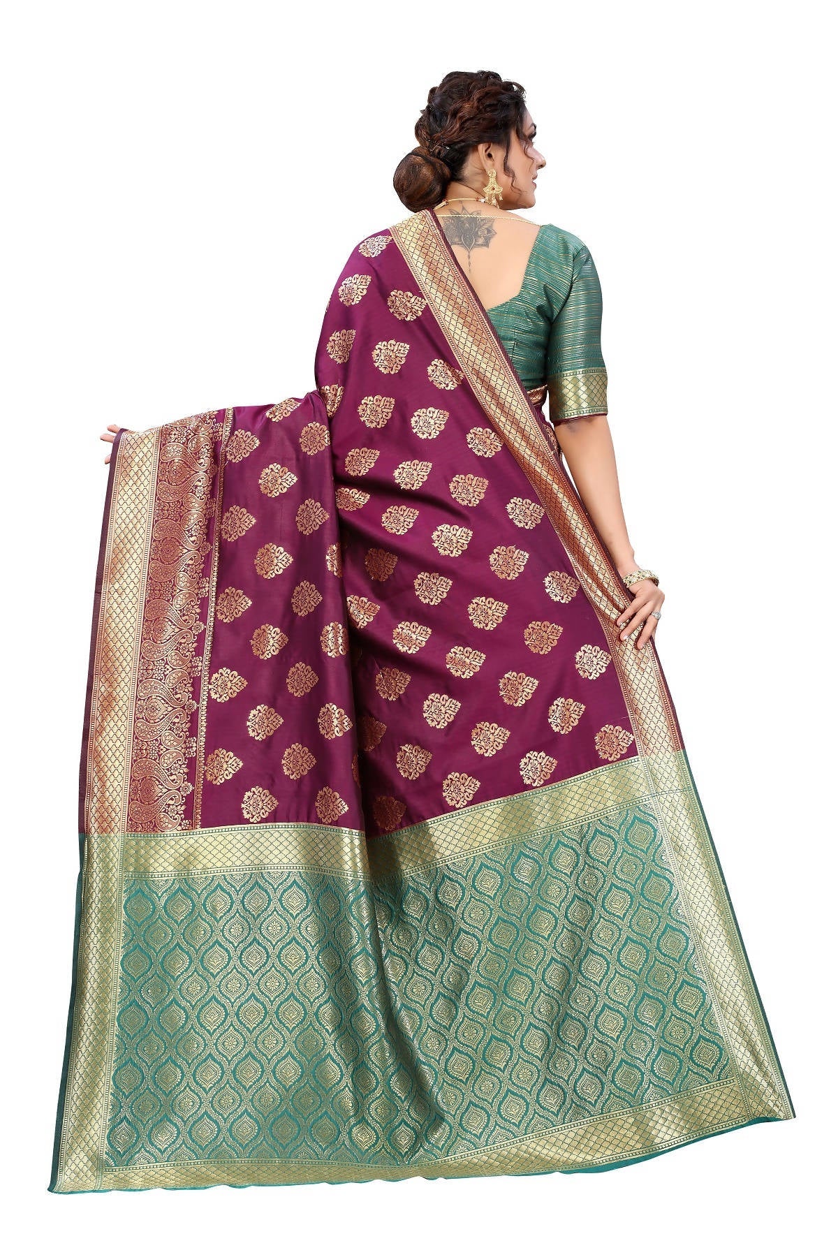 Vamika Ethnic Fire Purple Weaving Banarasi Jacquard Saree | Swadesiicart