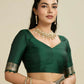 Vishnu Weaves Women's Bt-Green Banarasi Silk Zari Woven Saree with Blouse - Swadesiicart