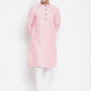 Even Apparels Pink Pure Cotton Men's Kurta With Band Collar | Swadesiicart