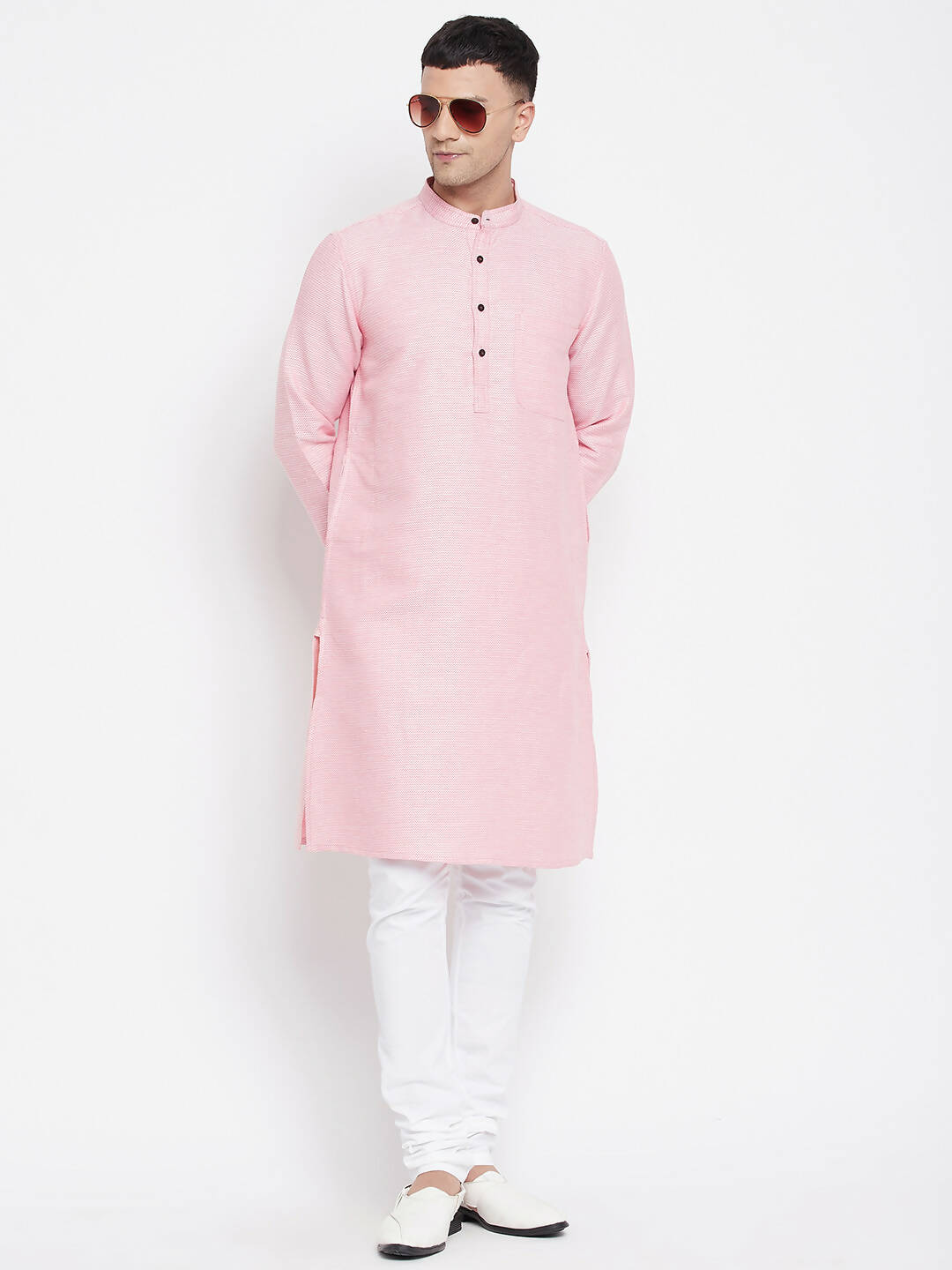 Even Apparels Pink Pure Cotton Men's Kurta With Band Collar | Swadesiicart