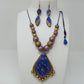Terracotta Boho Style Medium Neckset With Hangings-Lavender And Gold