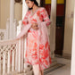 Vaasva Women Peach Tabby Slik Print & Embroidered Kurta, Pant & Dupatta set | Swadesiicart