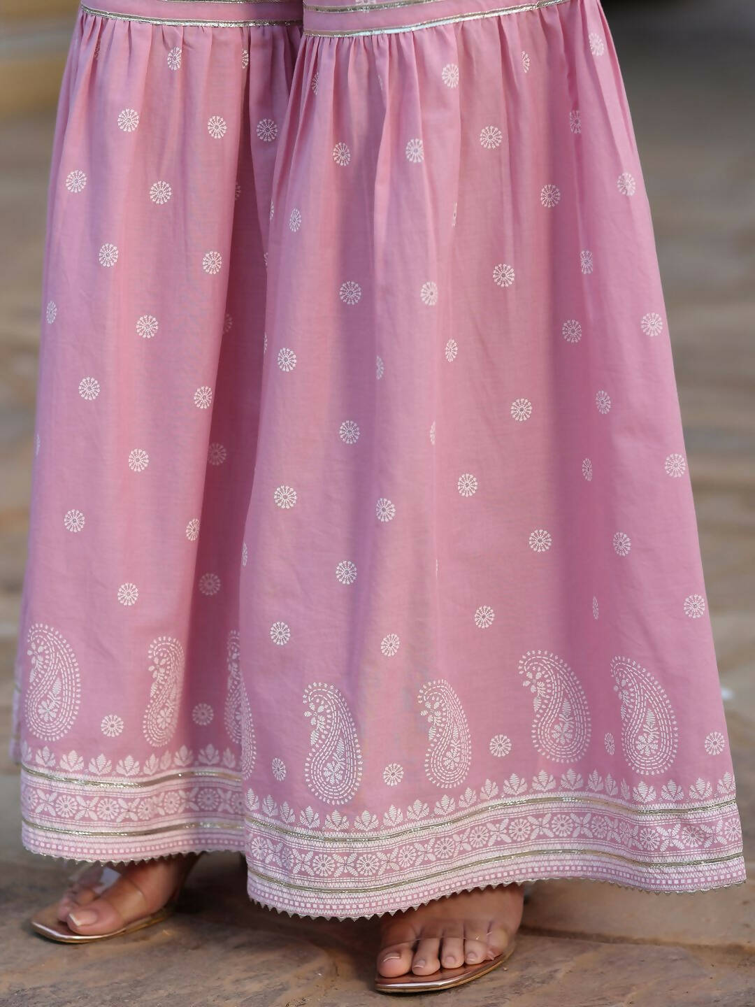 Juniper Women's Pink Cambric Floral Print Kurta Sharara Sets | Swadesiicart