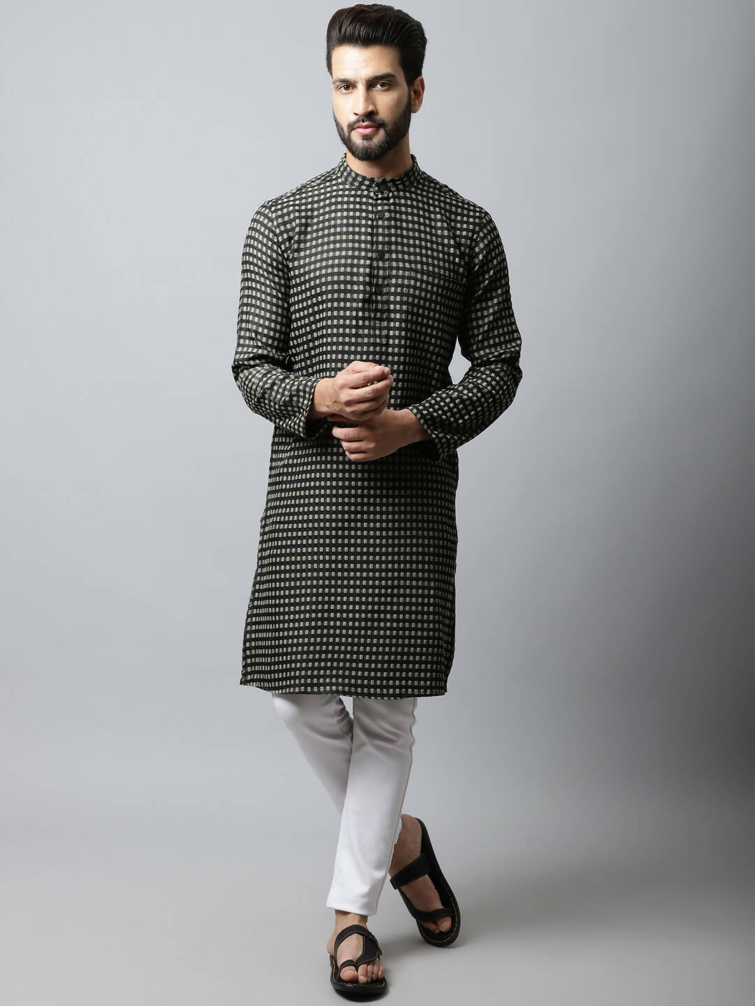 Even Apparels Brown Color Pure Cotton Men's Kurta With Band Collar (CHK1185) | Swadesiicart