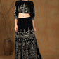 Juniper Women Black Velvet Printed Flared Lehenga Choli Sets | Swadesiicart