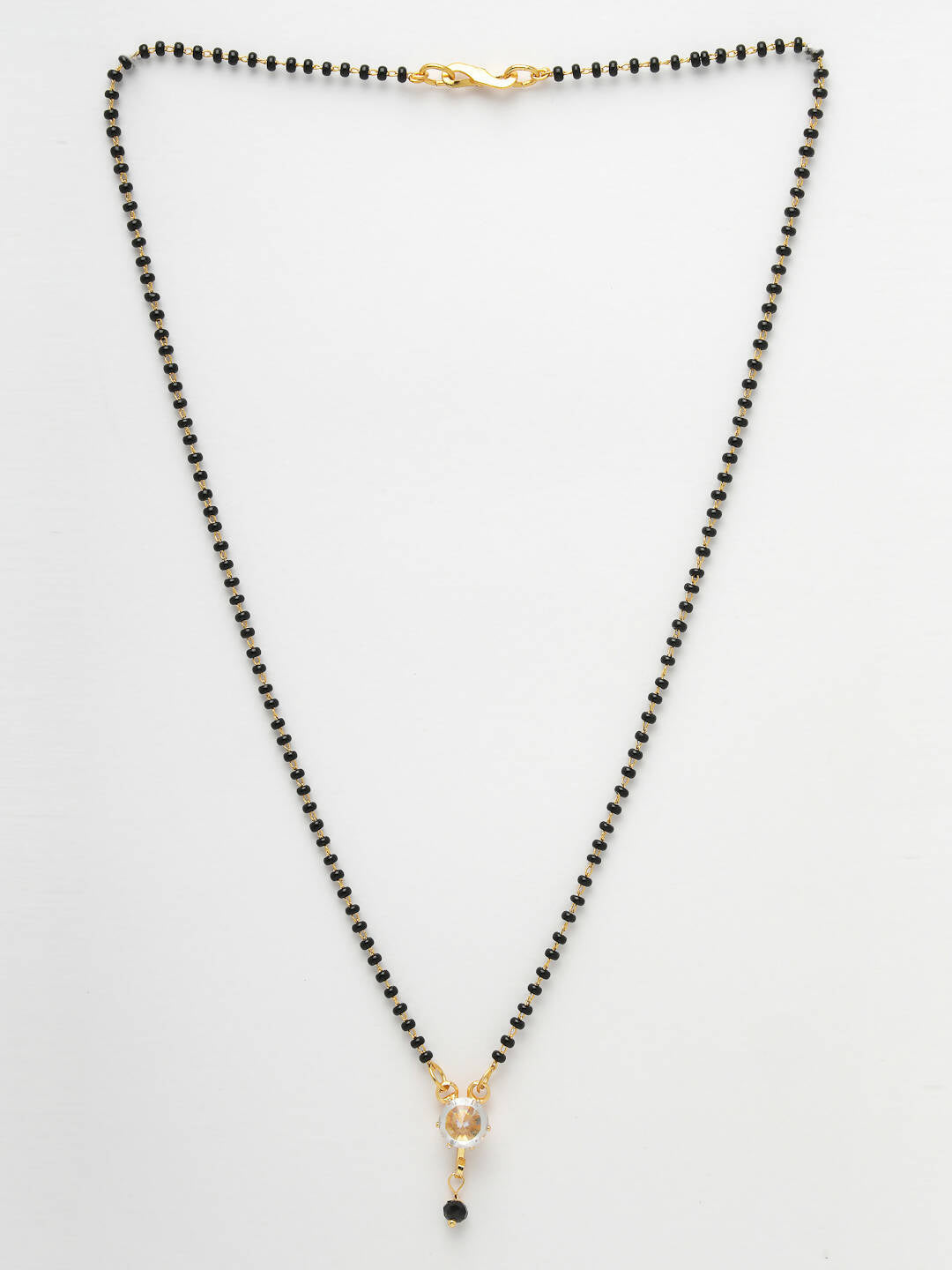 NVR Women Ethnic Gold-Polished Beaded Mangalsutra With Ad Stone - Swadesiicart
