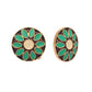 Nuyug 22K Gold Plated Circular Shaped Sea Green Enamelled Floral Motif Studs | Swadesiicart