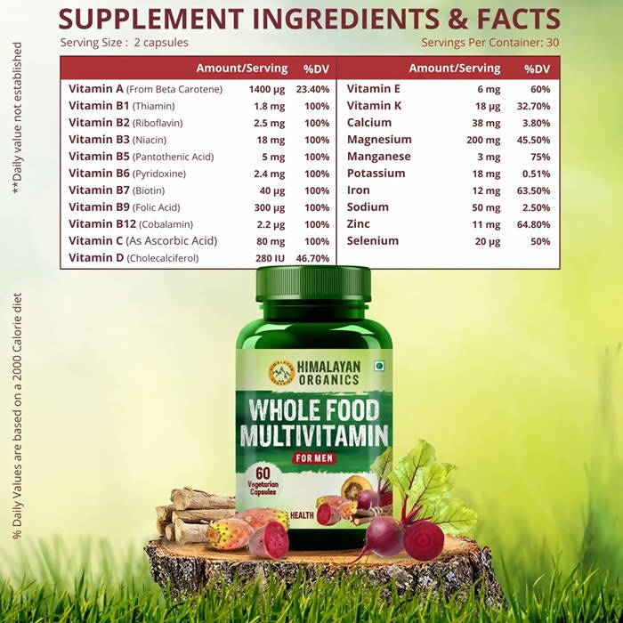 Himalayan Whole Food Multivitamin For Men Boosts Overall Health: 60 Vegetarian Capsules