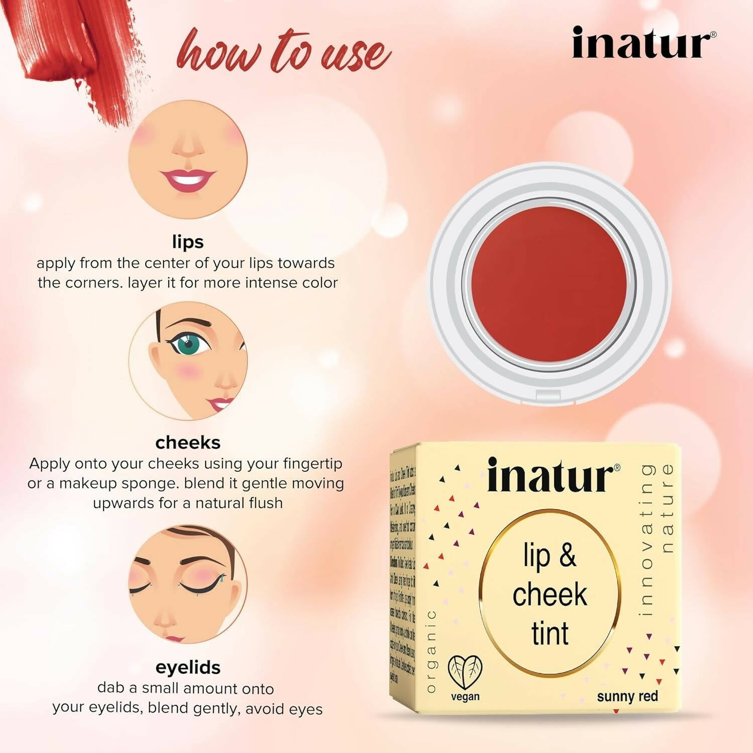 Inatur Lip and Cheek Tint Sunny Red - Swadesiicart