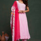 Aayaa Viscose Organza Dyeable Hand Painted Suit - Light Pink