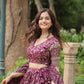 Lorenvalley Wine Pure Viscose Jacquard with Golden Embroidered Sequins work Lehenga Choli | Swadesiicart