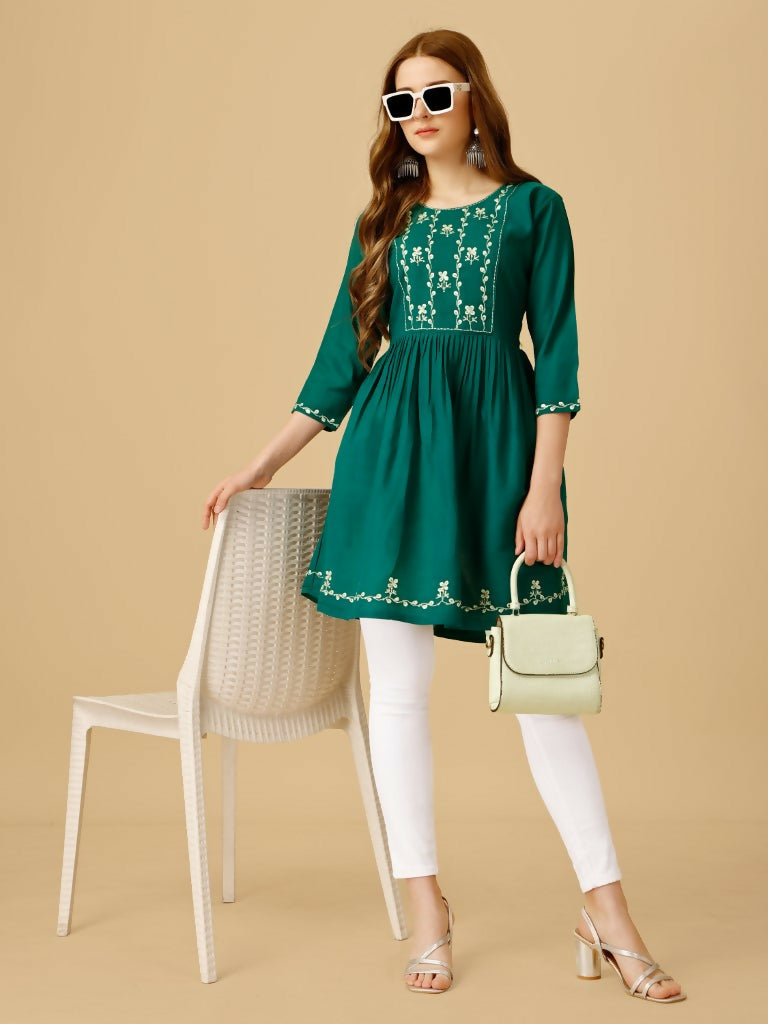 Jyoti Fashion Women's Rama Viscose Rayon Embroidered Casual Top | Swadesiicart