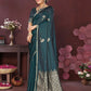 Joban Fashion Teal Floral Banarasi Silk Sarees | Swadesiicart