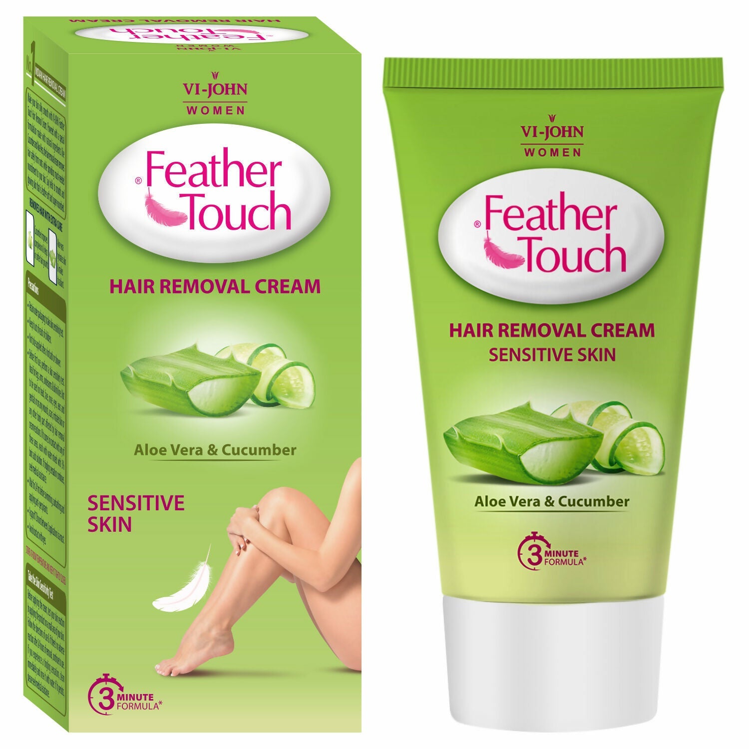 VI-JOHN Feather Touch Cucumber & Aloevera Hair Removal Cream for Women for Sensitive Skin Suitable for Legs, Underarms, Bikini Line, Arms | Swadesiicart