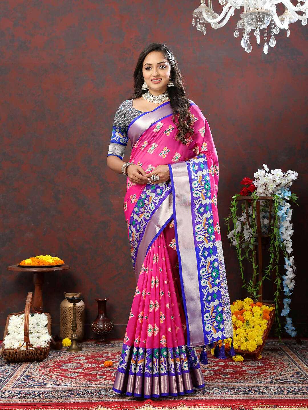 Lorenvalley Fashion Pink Organza Silk Woven Design with Meenakari Weaving Saree - Swadesiicart