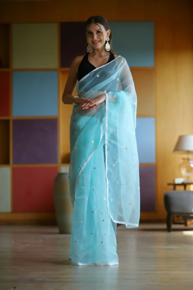 Vamsee Manbhari Sky Organza Saree - Swadesiicart