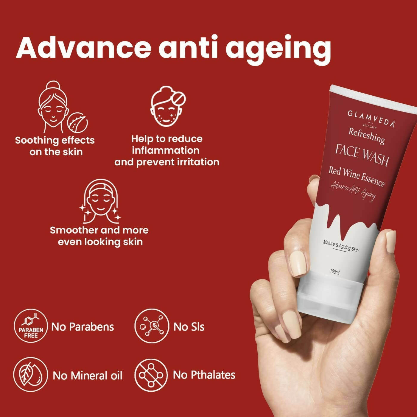 Glamveda Red Wine Advance Anti Ageing Face Wash - Swadesiicart