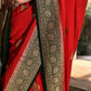 Joban Fashion Red Crepe Chiffon Pure Handloom Banarasi Silk Saree | Swadesiicart