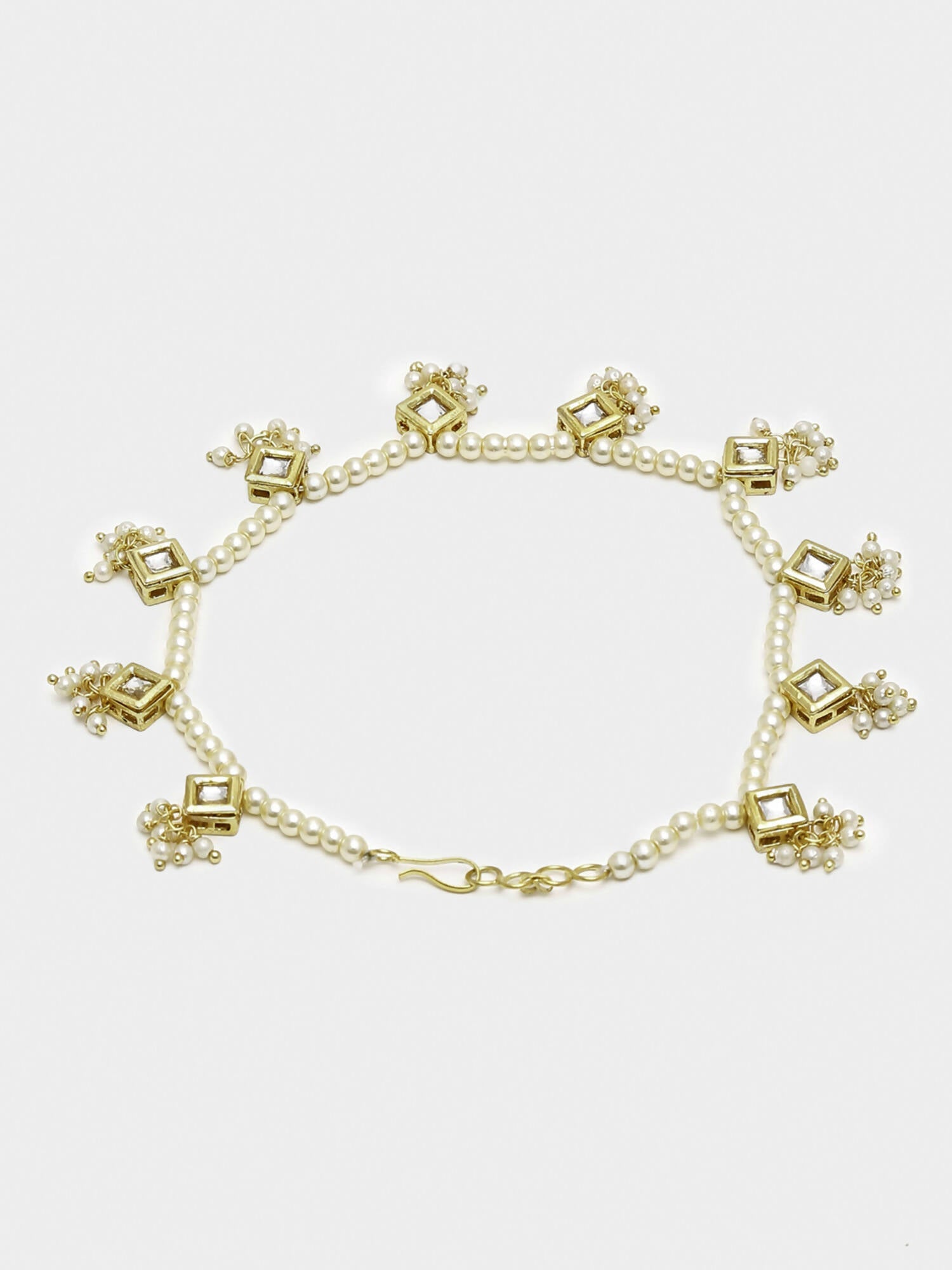 White Gold-Toned Plated Kundan Anklets Set Of 2 - Ruby Raang | Swadesiicart