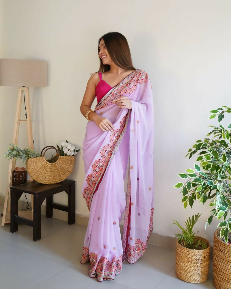 Vamsee Smiti Lavender Georgette Saree - Swadesiicart