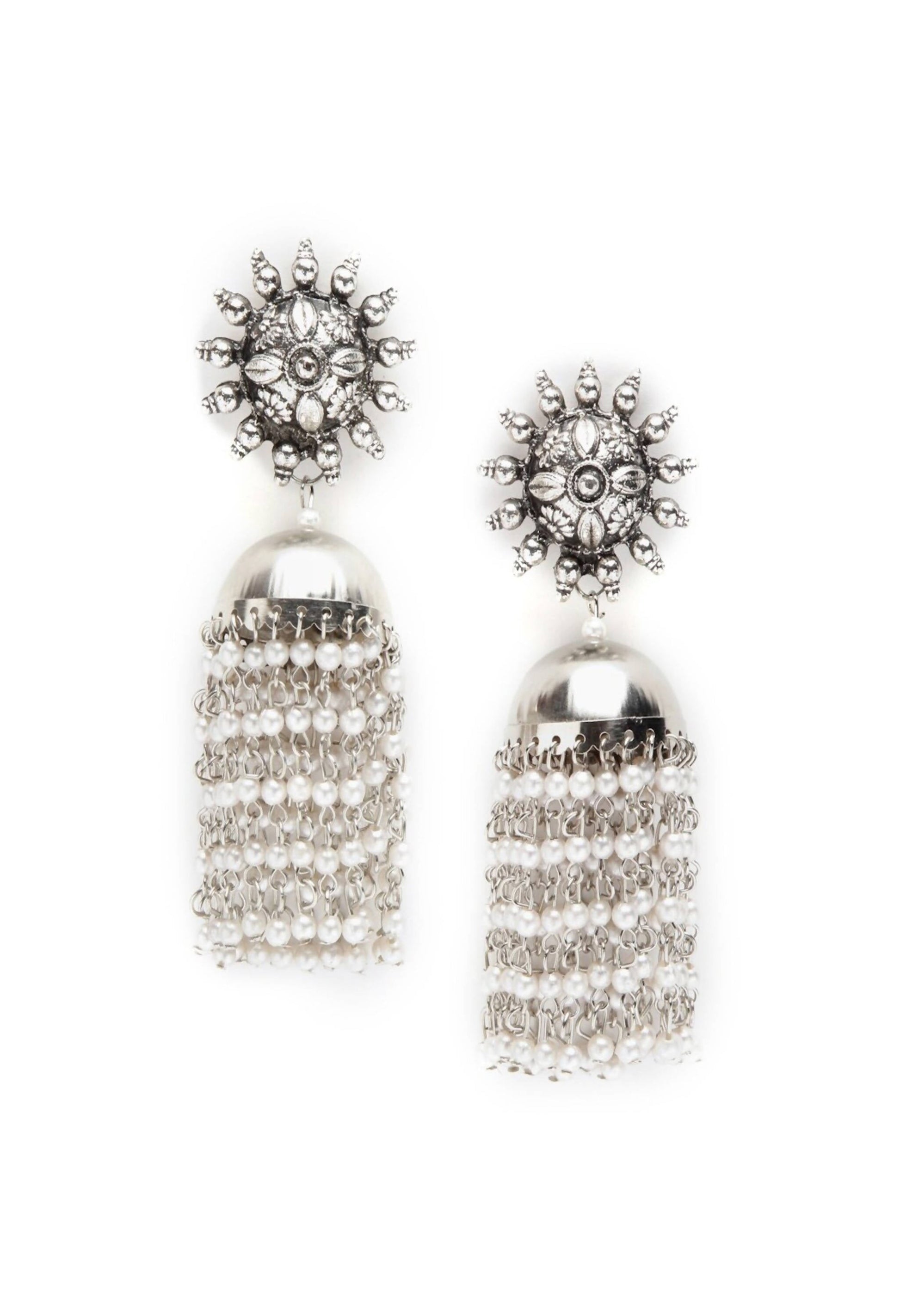 Mominos Fashion Johar Kamal Silver-Plated Earrings With Pearls Jhumkas - Mominos Fashion