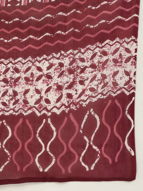 FIORRA Women's Maroon Cotton Straight Kurta Pant With Dupatta - Swadesiicart