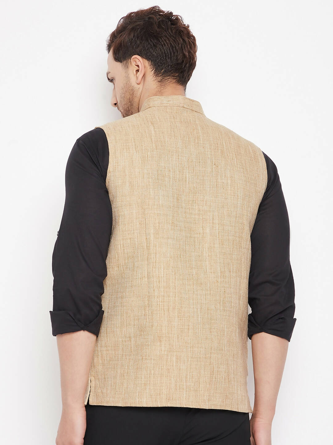 Even Apparels Beige Linen Men Woven Nehru Jacket LN719 | Swadesiicart
