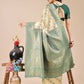 Astita Aura Silk Cream Green Banarasi Silk Saree | Swadesiicart