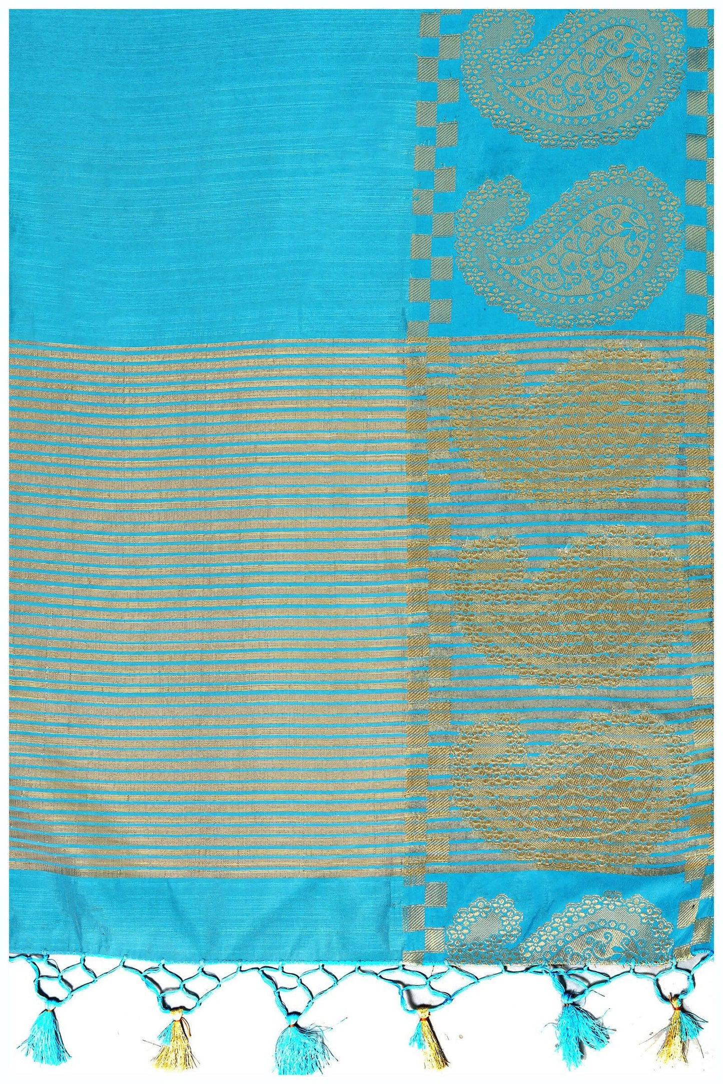 Mimosa Women's Banarasi Tussar Silk Turquoise Blue Saree | Swadesiicart