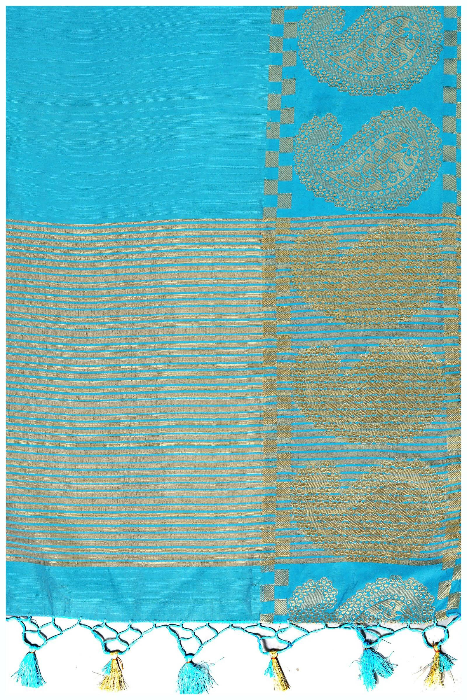 Mimosa Women's Banarasi Tussar Silk Turquoise Blue Saree | Swadesiicart