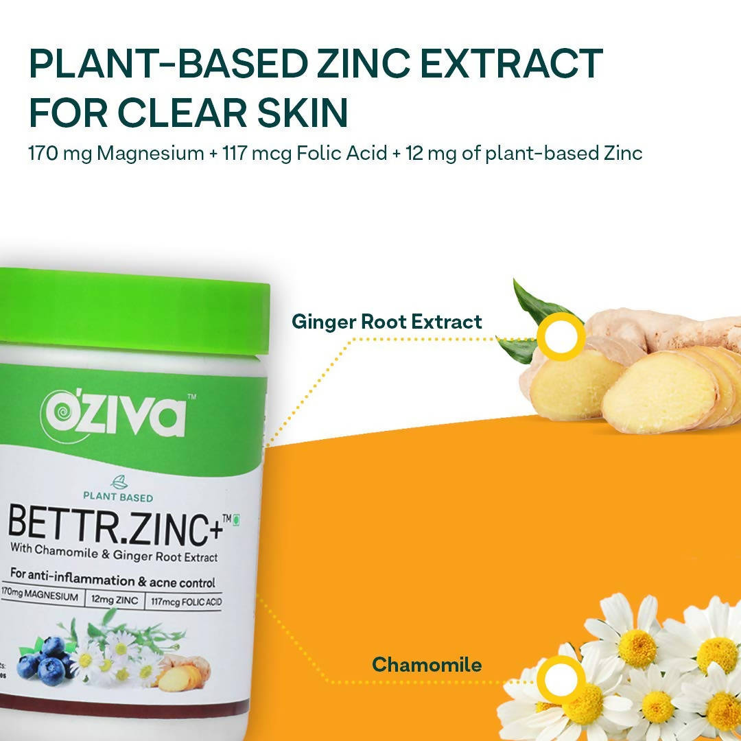 OZiva Plant Based Bettr.Zinc+ With Chamomile & Ginger Root Extract | Swadesiicart