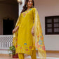 The52 Yellow Women's Gorgeous Embroidered work Viscose Gadhwal Fabric Straight Kurta, Pant and Dupatta Set - Swadesiicart
