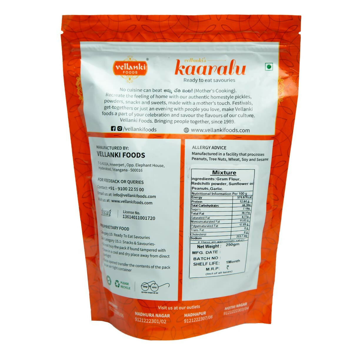 Vellanki Foods Namkeen Combo Pack (250g Each) - Muruku, Chegodi, Vampoosa, Mixture - Swadesiicart