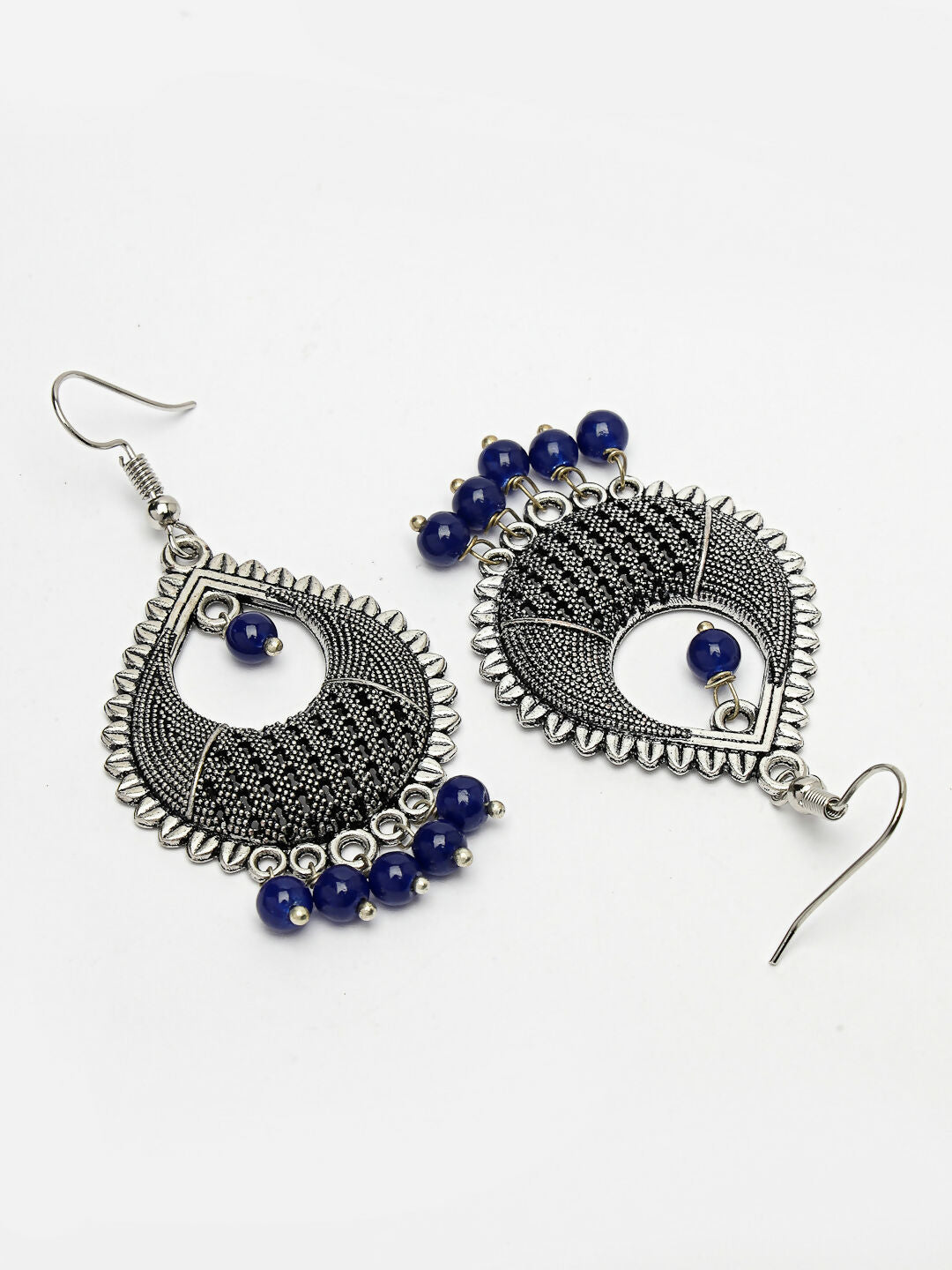 NVR Women's Silver-Plated Artificial Beads German Silver Oxidised Chandbali Earrings - Swadesiicart