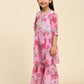 Alakhi Studio Girls Floral Georgette Printed V-Neck Kurta With Sharara - Pink
