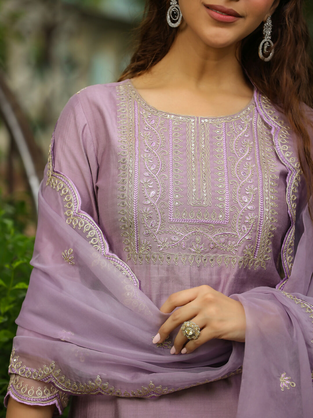 Janasya Lavender Silk Blend Solid Kurta,Bottom & Dupatta | Swadesiicart