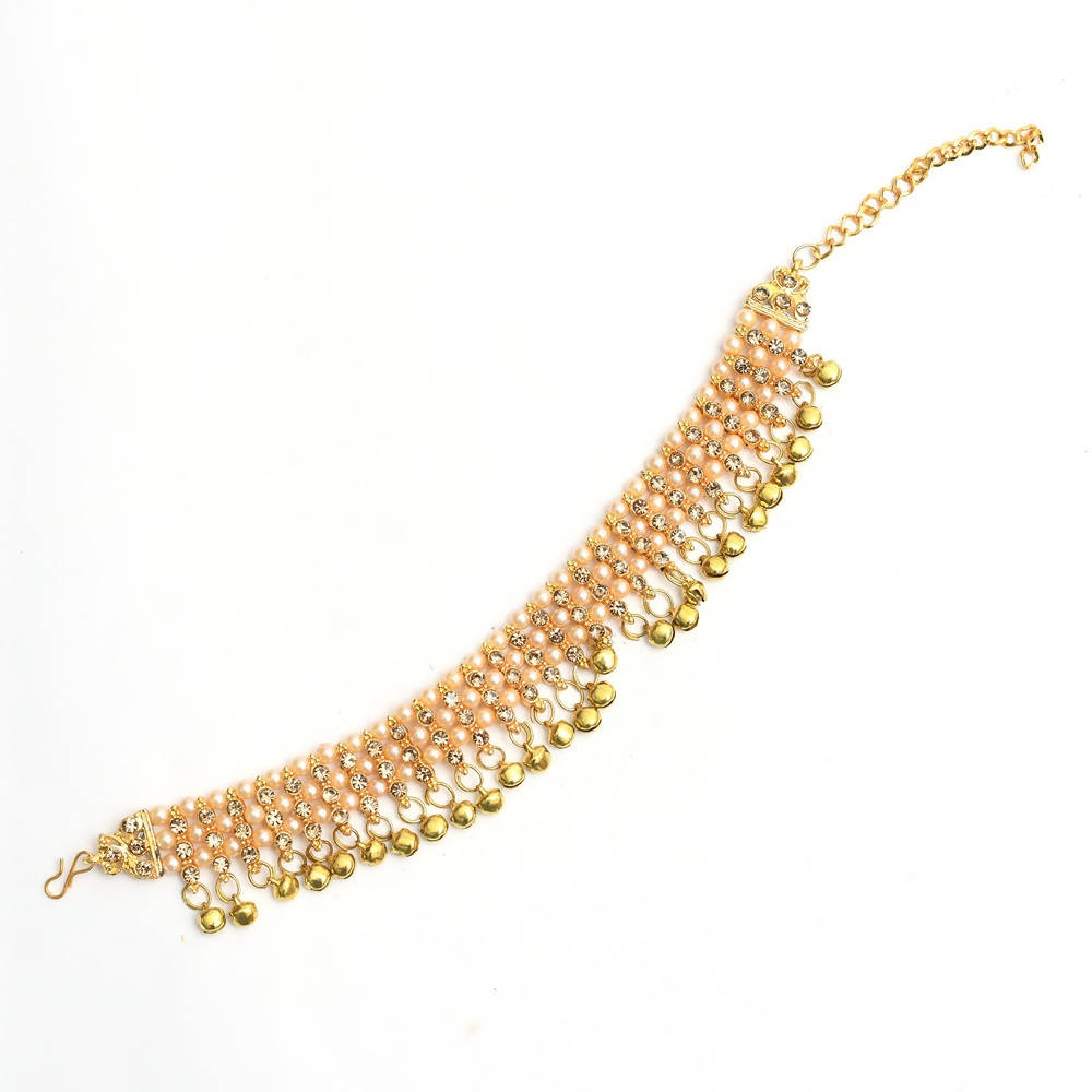 Mominos Fashion Kamal Johar Gold-Polished Pearls Anklets With Muvvas | Swadesiicart