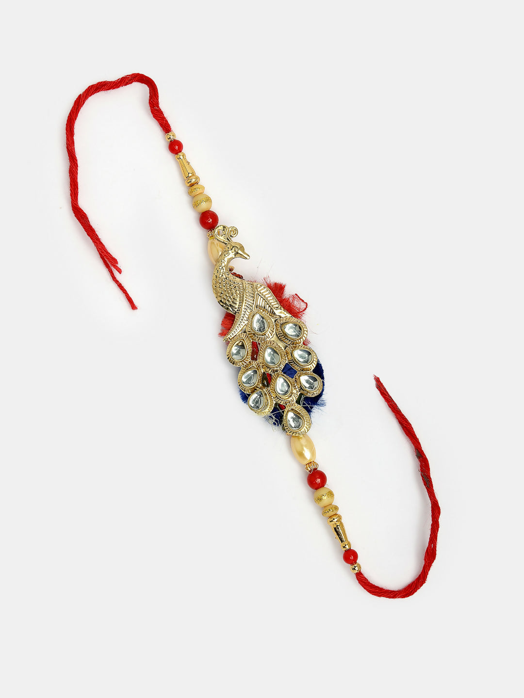 NVR Women & Men Set of 2 Gold-Toned Peacock Design Stone-Studded Bhaiya Bhabhi Rakhi With Roli Chawal | Swadesiicart