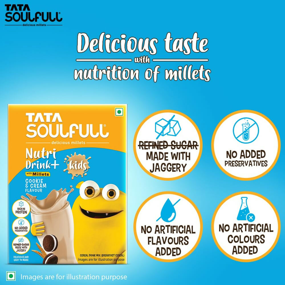 Tata Soulfull Nutri Drink+ For Kids With Millets - Cookie & Cream Flavor | Swadesiicart
