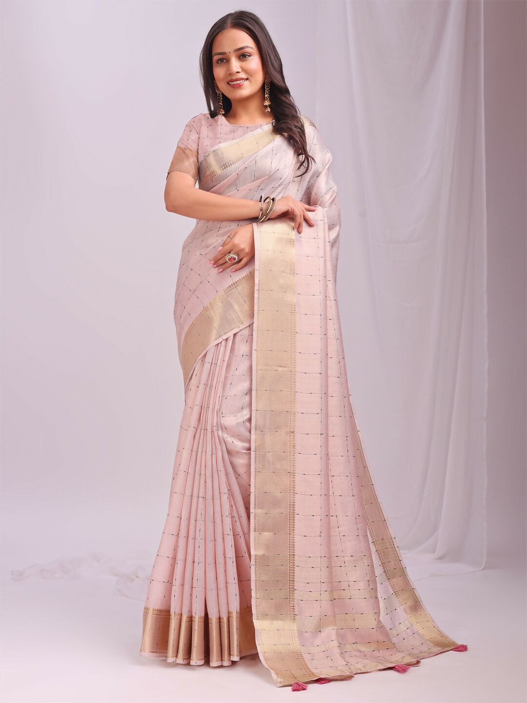 Shree Shyam Fashion Organza Peach Saree
