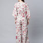 Ahalyaa Womens Beige Crepe Digital Floral Print Jumpsuit - Swadesiicart