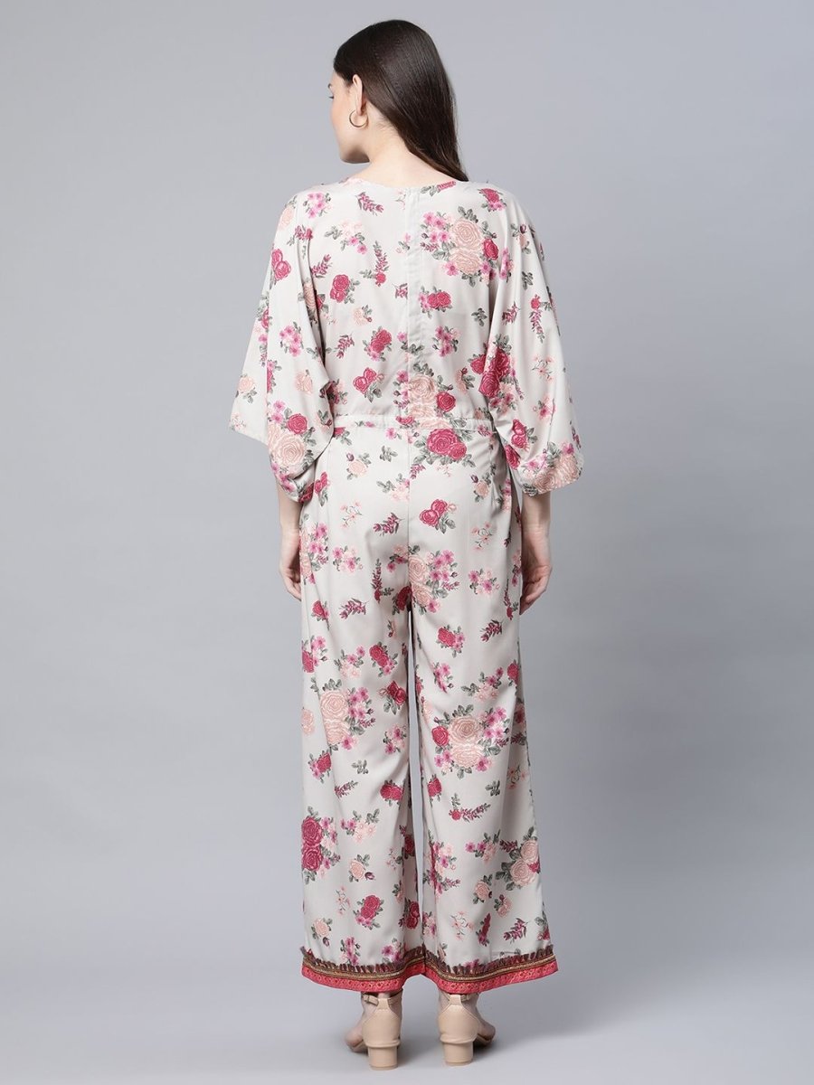 Ahalyaa Womens Beige Crepe Digital Floral Print Jumpsuit - Swadesiicart