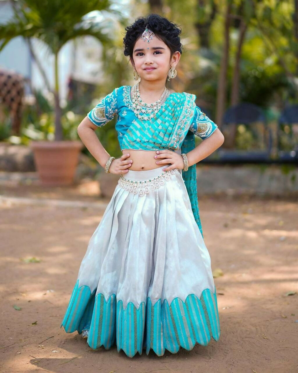 Jyoti Fashion Classy Sky Blue Heavy Chenille Sequins Embroidered Kids Lehenga Choli Set | Swadesiicart